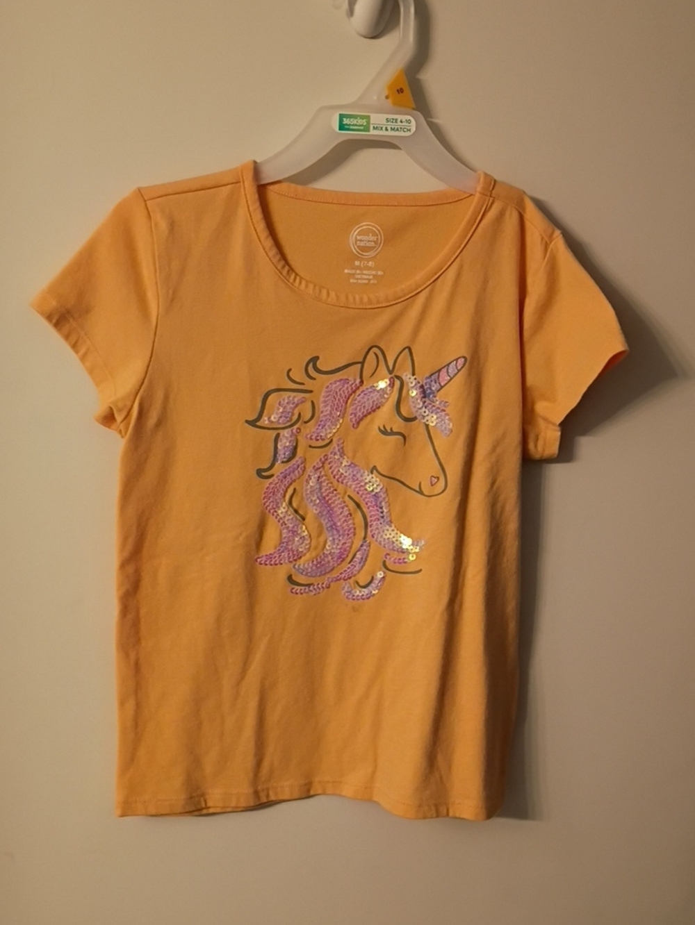 Cherokee Girls' Yellow Unicorn Sequin Tee Medium Size 7-8